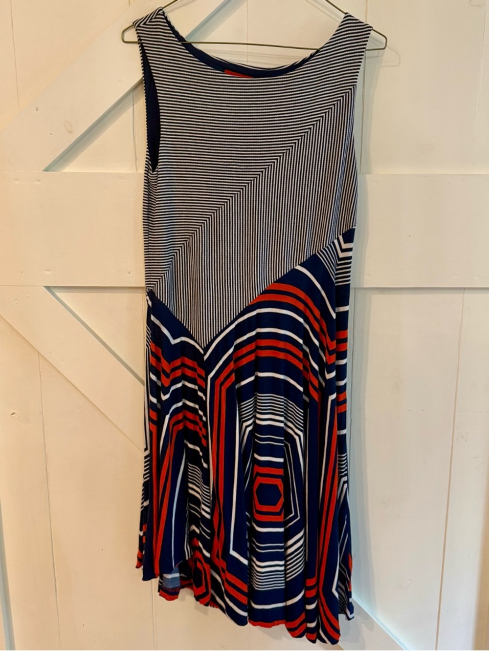 Maeve Anthropologie‎ Geometric Stripe Sleeveless Swing Dress Navy Red White S